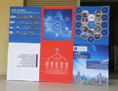 Tension fabric backdrop at a land public transport exhibition